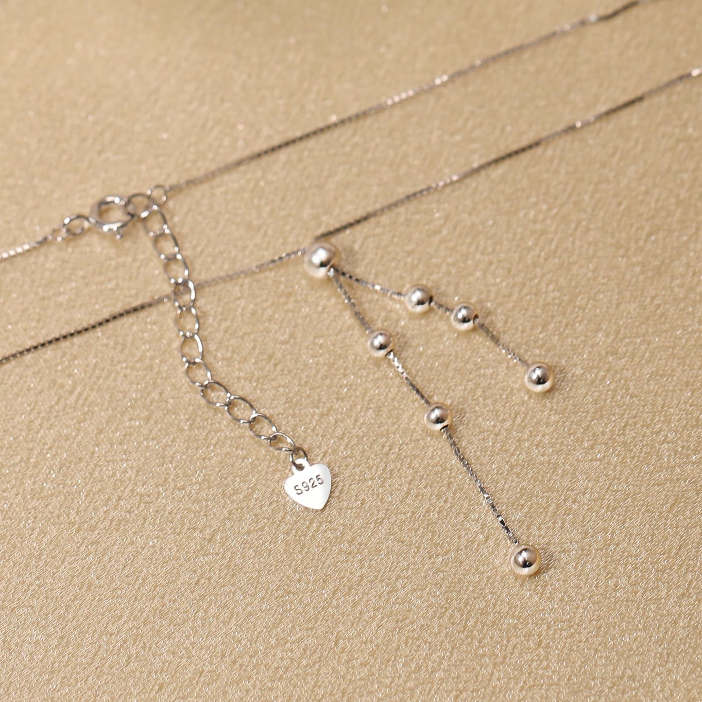 UTISUVIKO Lariat Gold Necklace for Women S925 Sterling Silver Dainty Layered Bead Necklaces Adjustable Y-Shaped Tassel Round Beaded Pendant Long Chain Necklace for Wedding Mother's Day Jewelry(Silver)
