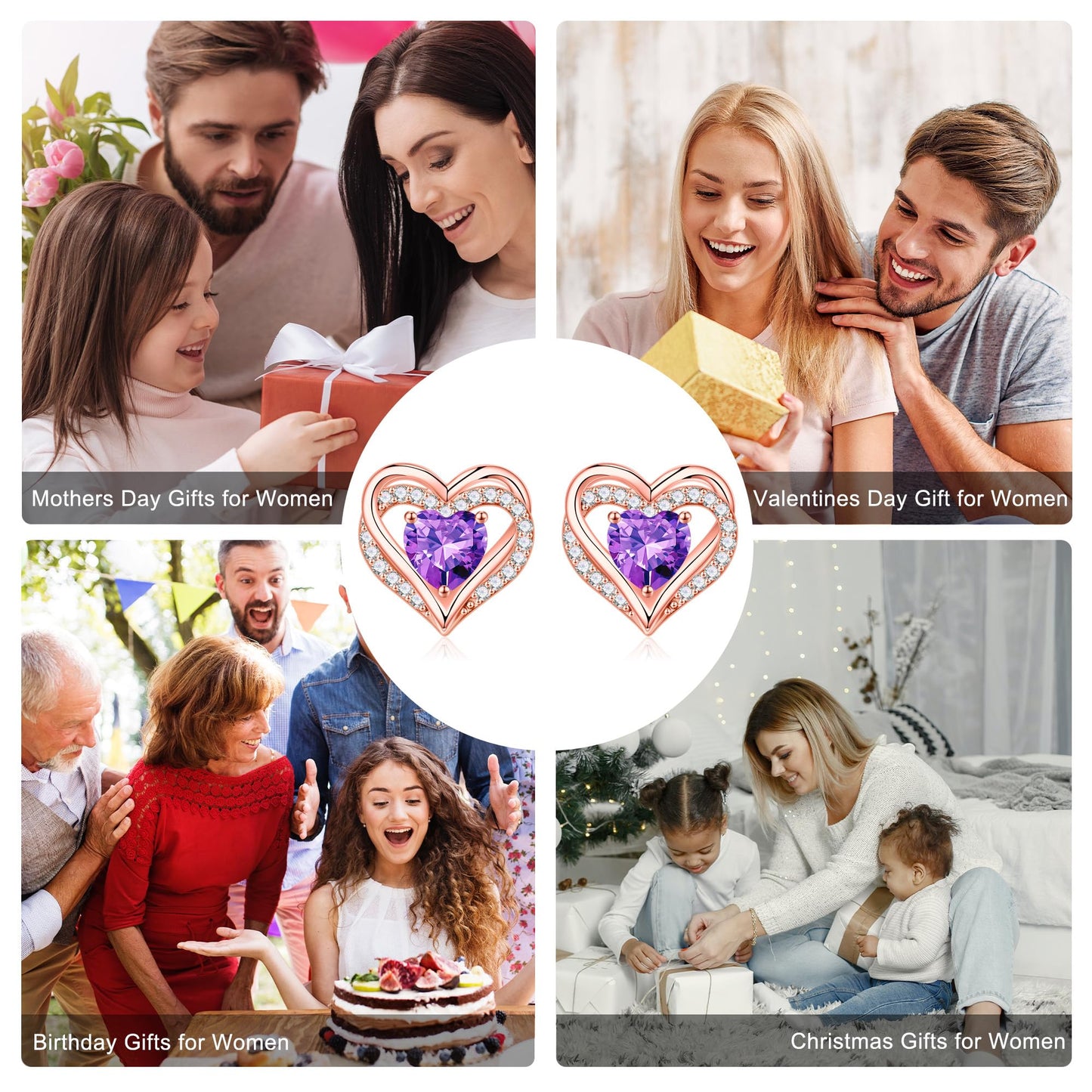 Iefil Earrings for Women, Rose-Gold-Plated August Birthstone Peridot Heart Stud Earrings for Women