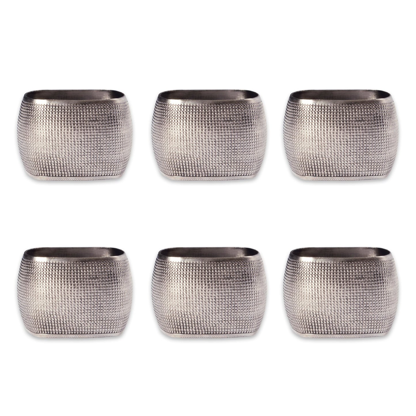 DII Decorative Assorted Silver Napkin Ring Set, One Size, Silver Textured Square, 6 Count