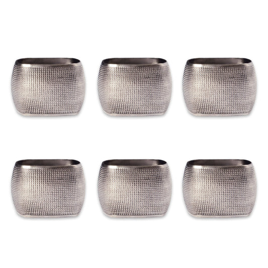 DII Decorative Assorted Silver Napkin Ring Set, One Size, Silver Textured Square, 6 Count
