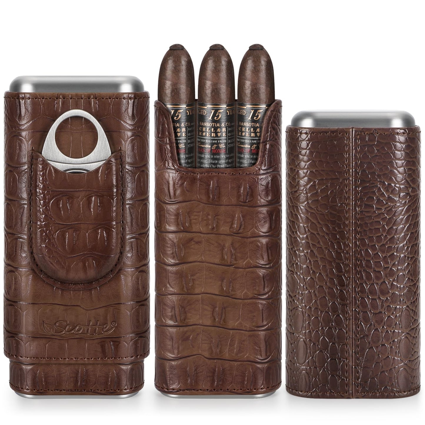 Scotte Cigar Humidor Case/Jar,Leather Cigar Case Cedar Wood Lined Cigar Box