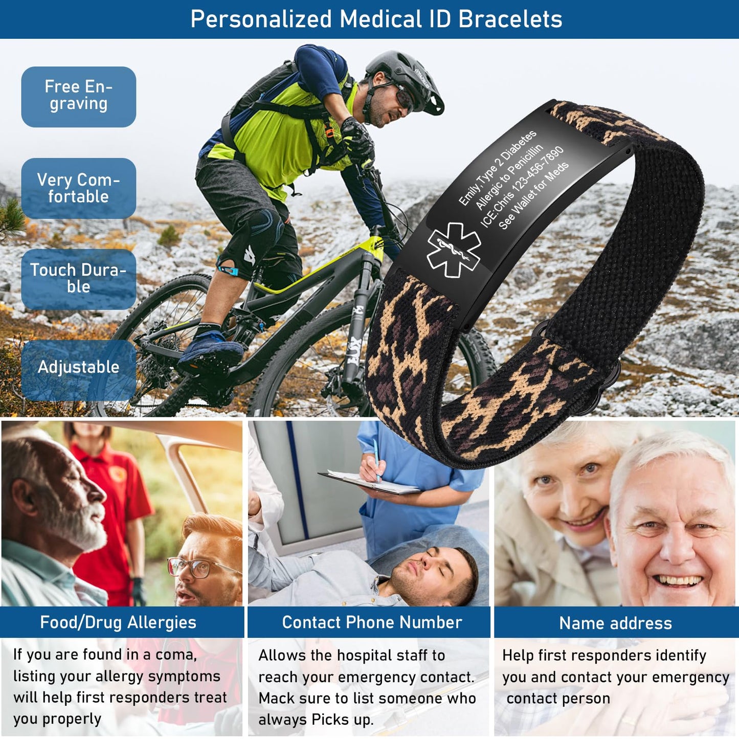 VNOX Medical Alert Bracelets for Men & Women with Free Engraving Adjustable Stainless Steel Mesh Emergency Medical ID Bracelets Wristband
