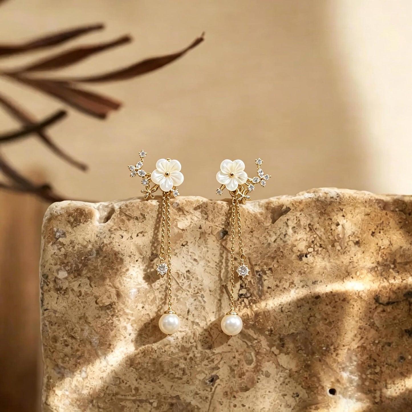 Pearl Earrings for Women, 14k Gold Plated Trendy Diamond Pearl Drop Earrings Hypoallergenic Dainty Bridal Gifts Wedding jewelry for Women