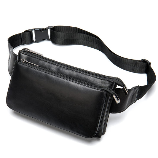 Niucunzh Small Leather Mens Fanny Packs for Women Lightweight Lambskin Leather Waist Bag Sport Men Crossbody Belt Purse Hip bags Hands-Free Bumbag Black