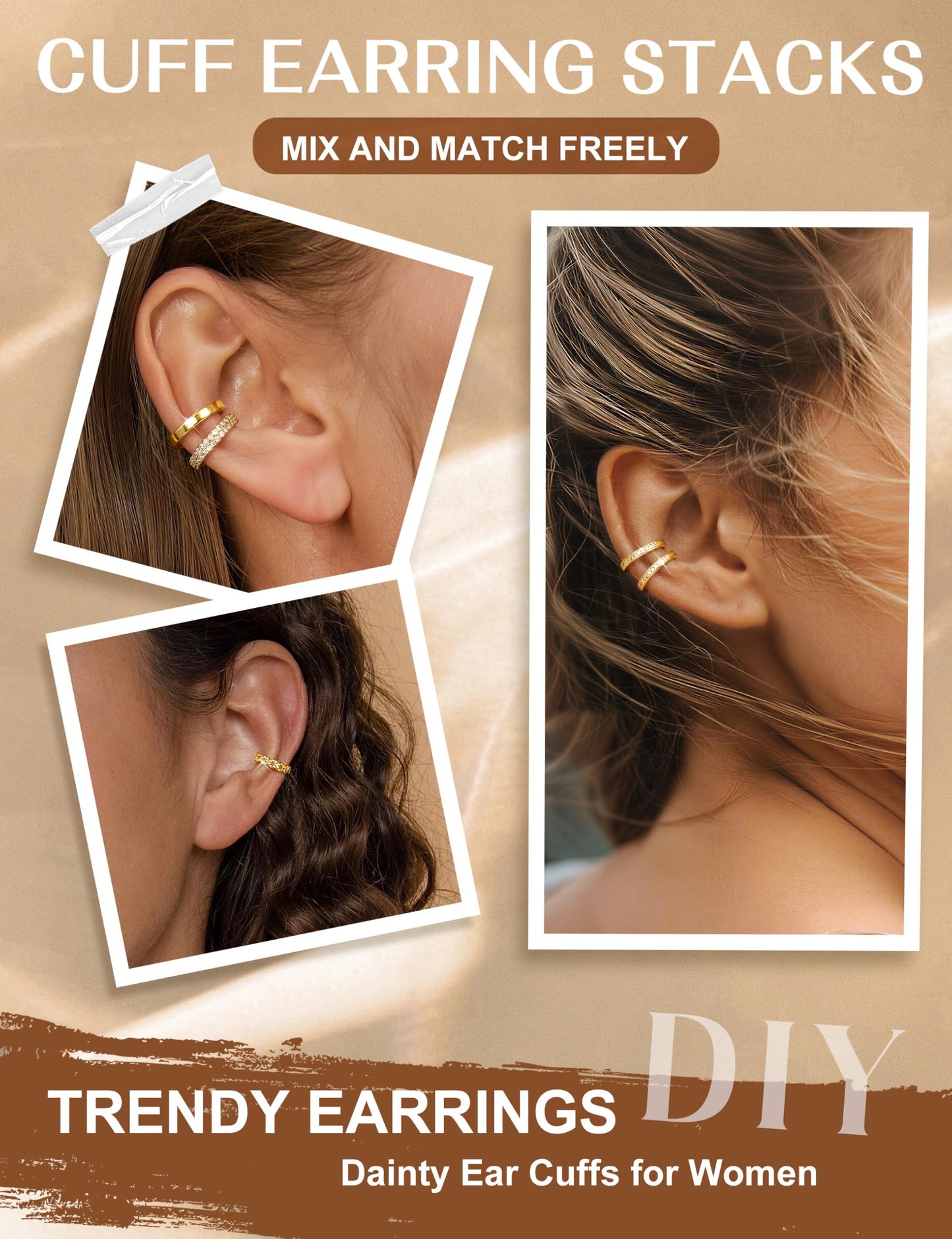 4 Pairs Ear Cuffs Non Piercing - 14K Gold Plated Ear Cuffs Earrings for Women Trendy Ear Cuff for Non Pierced Ears Clip On Carrtilage Earring Lightweight Adjustable Fake Earrings Set Dainty