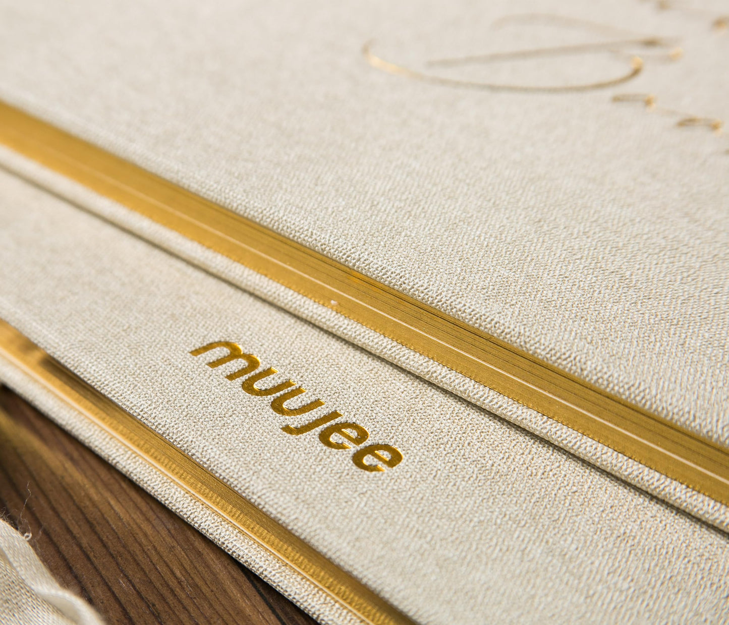 Luxury Blank Guest Book – Large 11.5x8.5” Cream Linen Hardcover with Gold Foil Embossed Cover & Gilded Edges – Unlined Wedding, Baby Shower, or Memory Book for Events