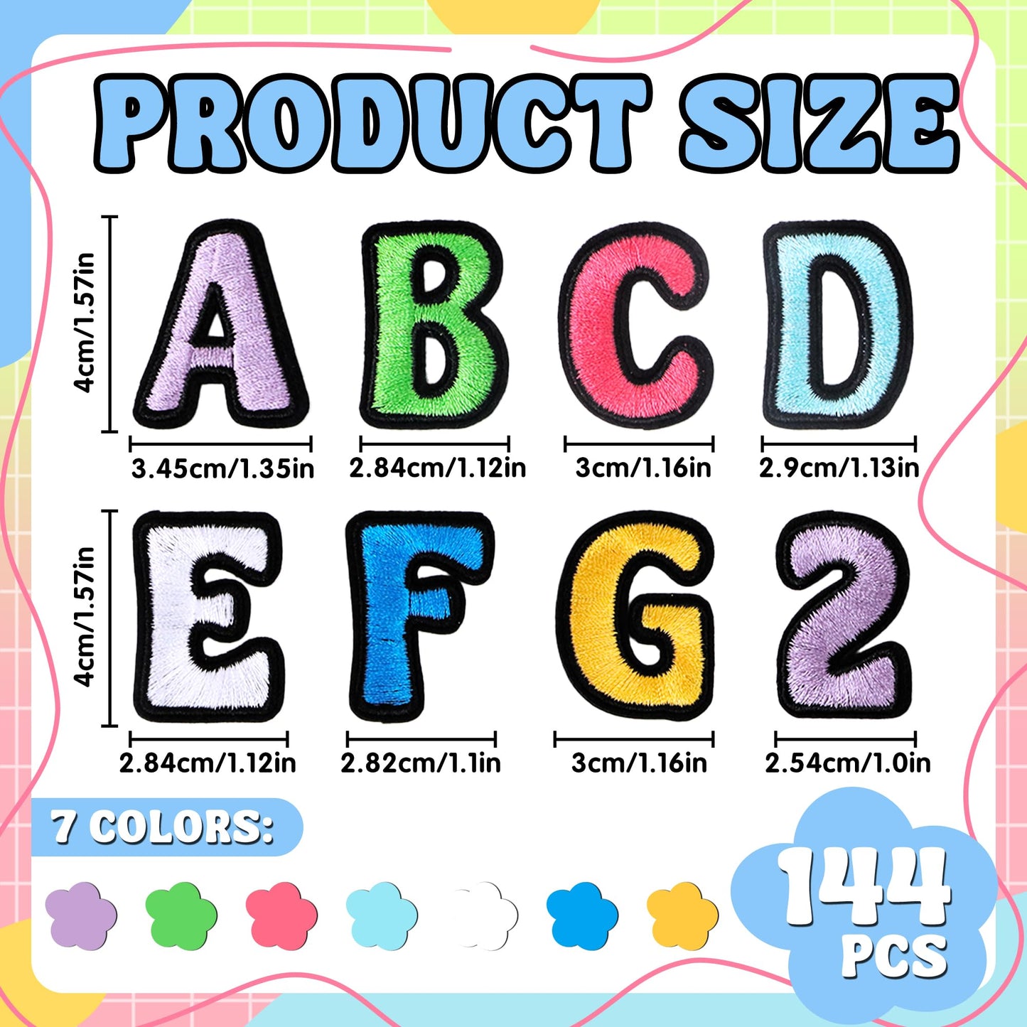 144PCS Iron On Letter Patches Iron On Letters for Clothing Fabric Backpacks Hat Jeans Jackets Shirts Bags Varsity Girls Boys, Applique Sew On Embroidered Letters Alphabet A-Z Number Patches 0-9