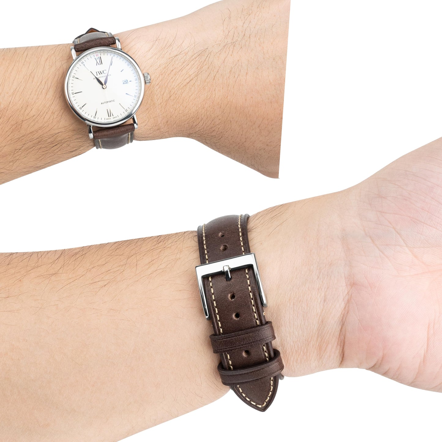 Gomvadr Vintage Genuine Top Grain Leather Watch Strap Quick Release, 18/19/20/21/22/24mm, Silver/Black Buckle, Universal Fit Unisex for Daily Wear (Black with Silver Buckle, 21mm)