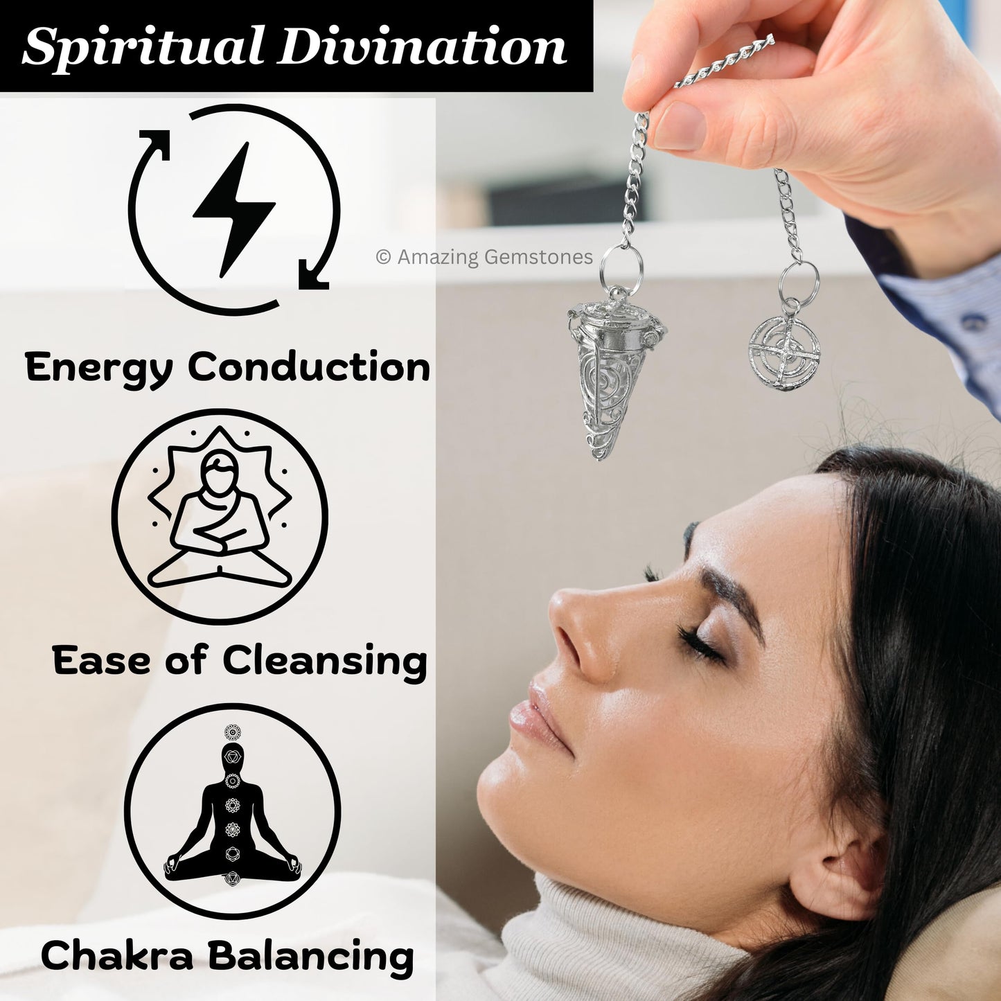 Amazing Gemstone Healing Metal Pendulums for Divination, Silver Cone Chamber Steel Copper Pendulum High Energy Pendulo de Bronce Pendulos de Mesa MP88
