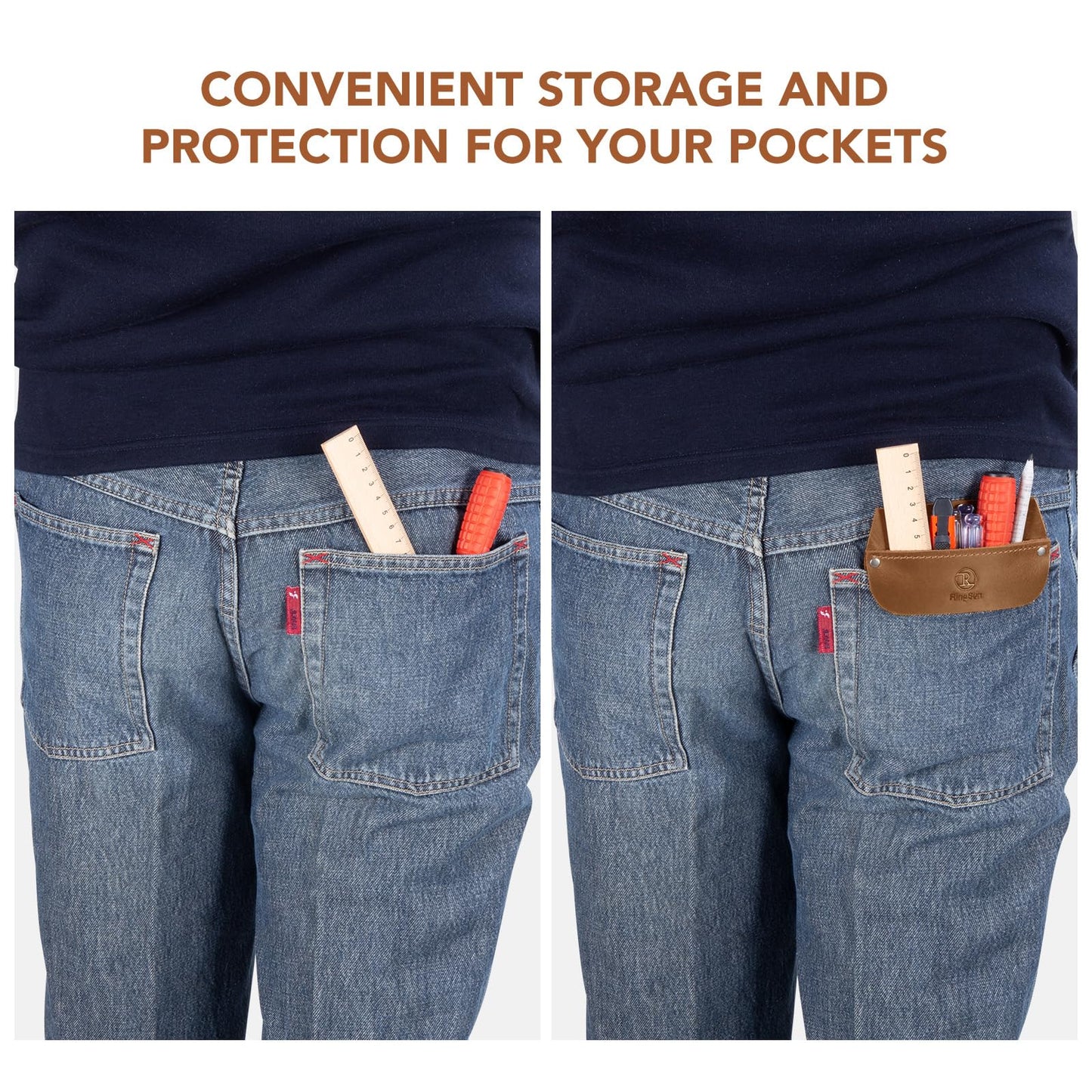 RingSun Genuine Leather Pocket Protector for Men, Durable Pocket Tool Pouch, Jeans Shirts Pocket Protector for Tools Pens