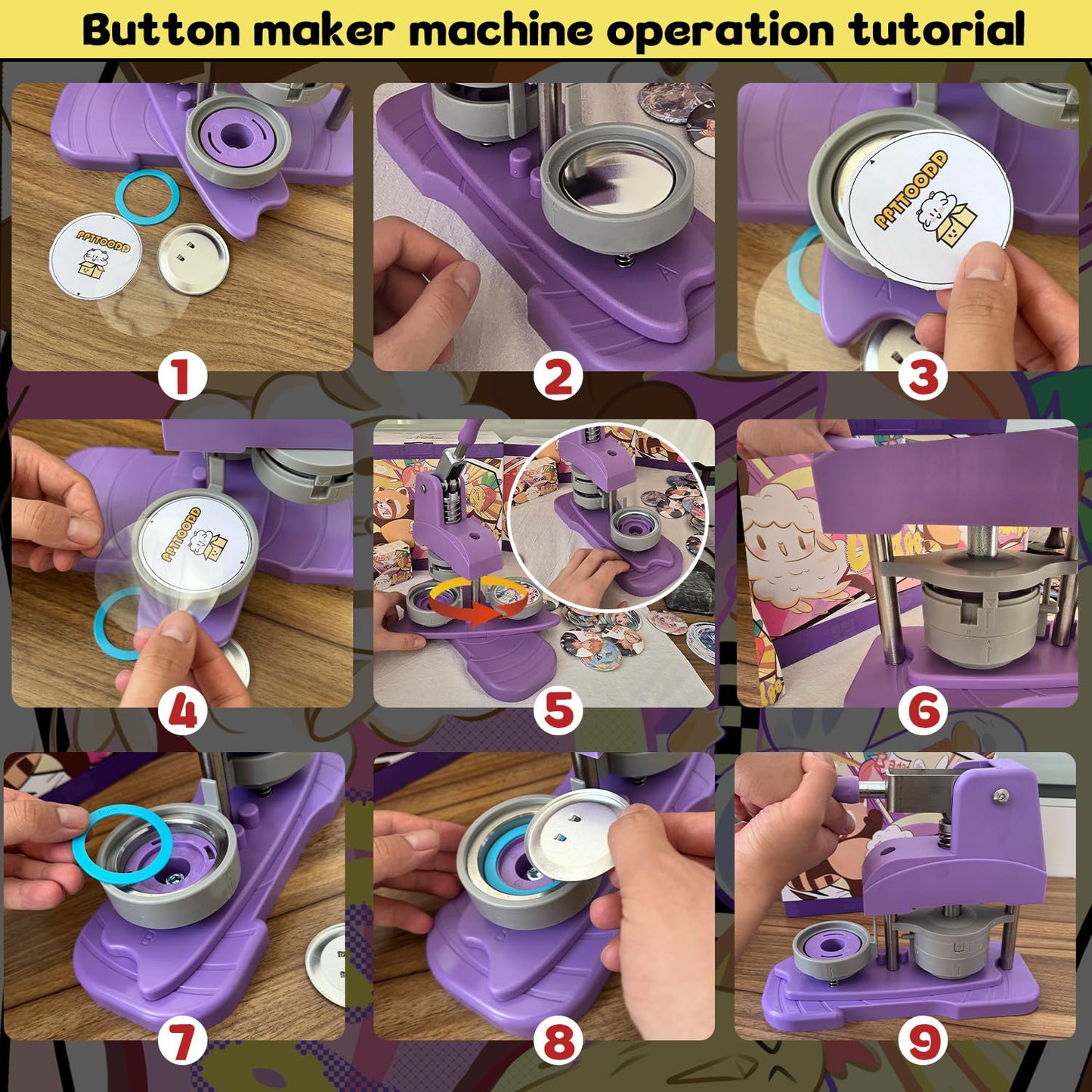 Button Maker Machine 58mm (2.25 inch), DIY Button Pin Maker Machine Comes with Free Button Parts, Circle Cutter, Cutting Board, Pattern Paper, Holographic Bags, Colored Film, and Protective Case
