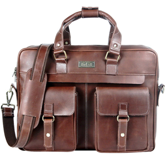 HULSH Genuine Leather briefcases for men 17 inches computer bag for men | Laptop/Work bag, Satchel for Business and Office (Brown Buff)