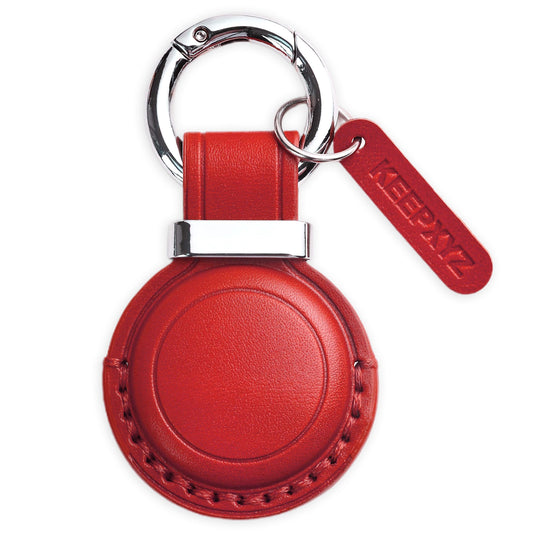 KEEPXYZ Genuine Leather for AirTag Keychain Holder – Protective Air Tagholder Case Cover for Air Tag Key Chain Ring Fob Backpack Luggage Accessories - Red