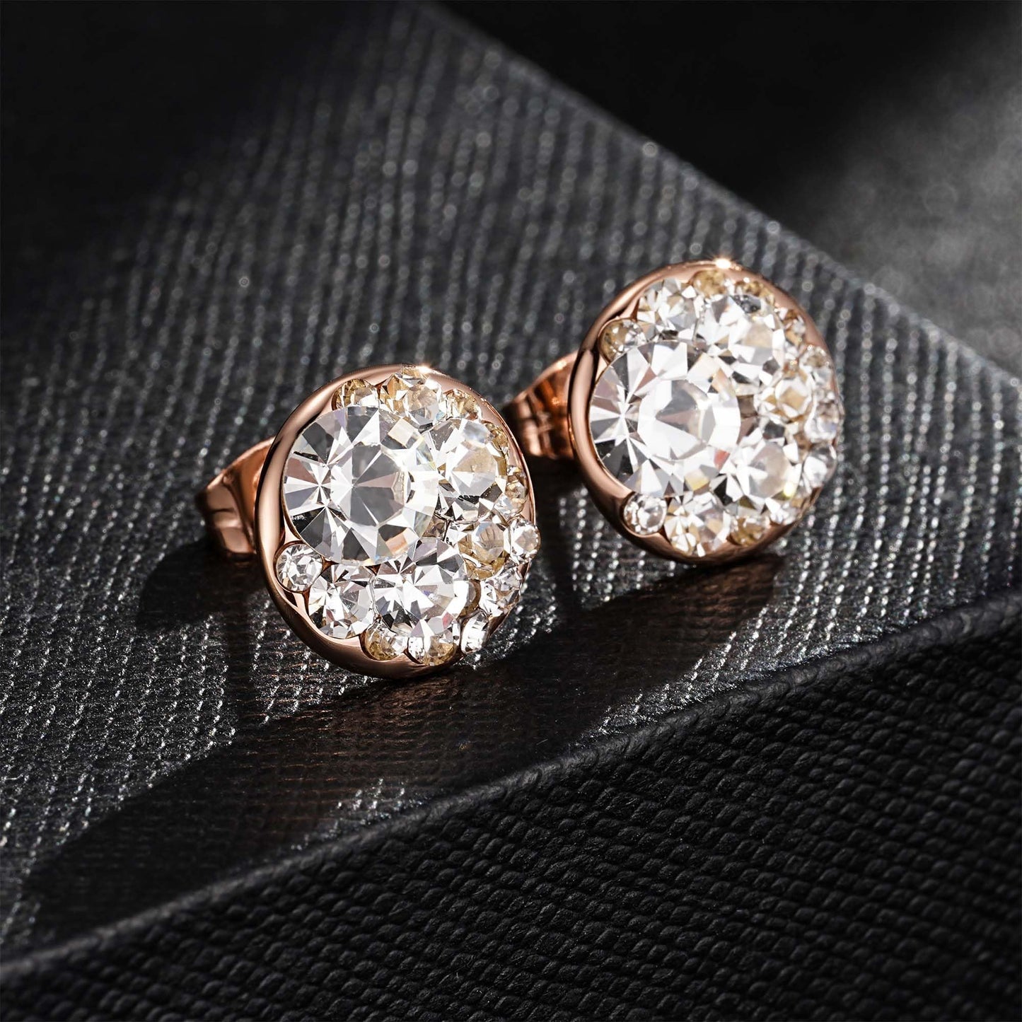 Multicolored Austrian Crystal Rhinestone Stud Earrings for Women Fashion S925 Sterling Silver Hypoallergenic Jewelry (Clear White/Rose Gold-tone)