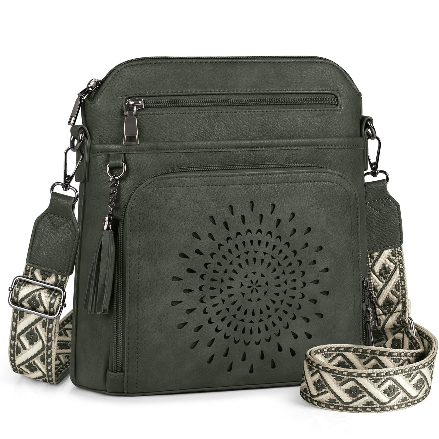 RAINSMORE Crossbody Bags for Women Leather Crossbody Purse Designer Womens Shouler Bags Handbags Trendy Medium Cross Body Purse Travel Work, olive green
