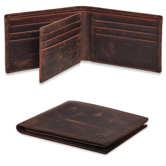 Real Leather Bifold Wallet for Men - Wallets with 9 Credit Cards 1 ID Window Slim Minimalist Front Pocket (Vintage Brown-No Box)