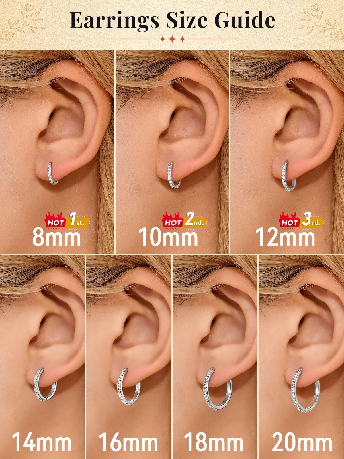 FaithHeart Cubic Zirconia Hoop Earrings for Women, Silver Hypoallergenic Huggie Hoop Earrings, Small Cartilage Earrings for Women 8mm, Send Gift Box