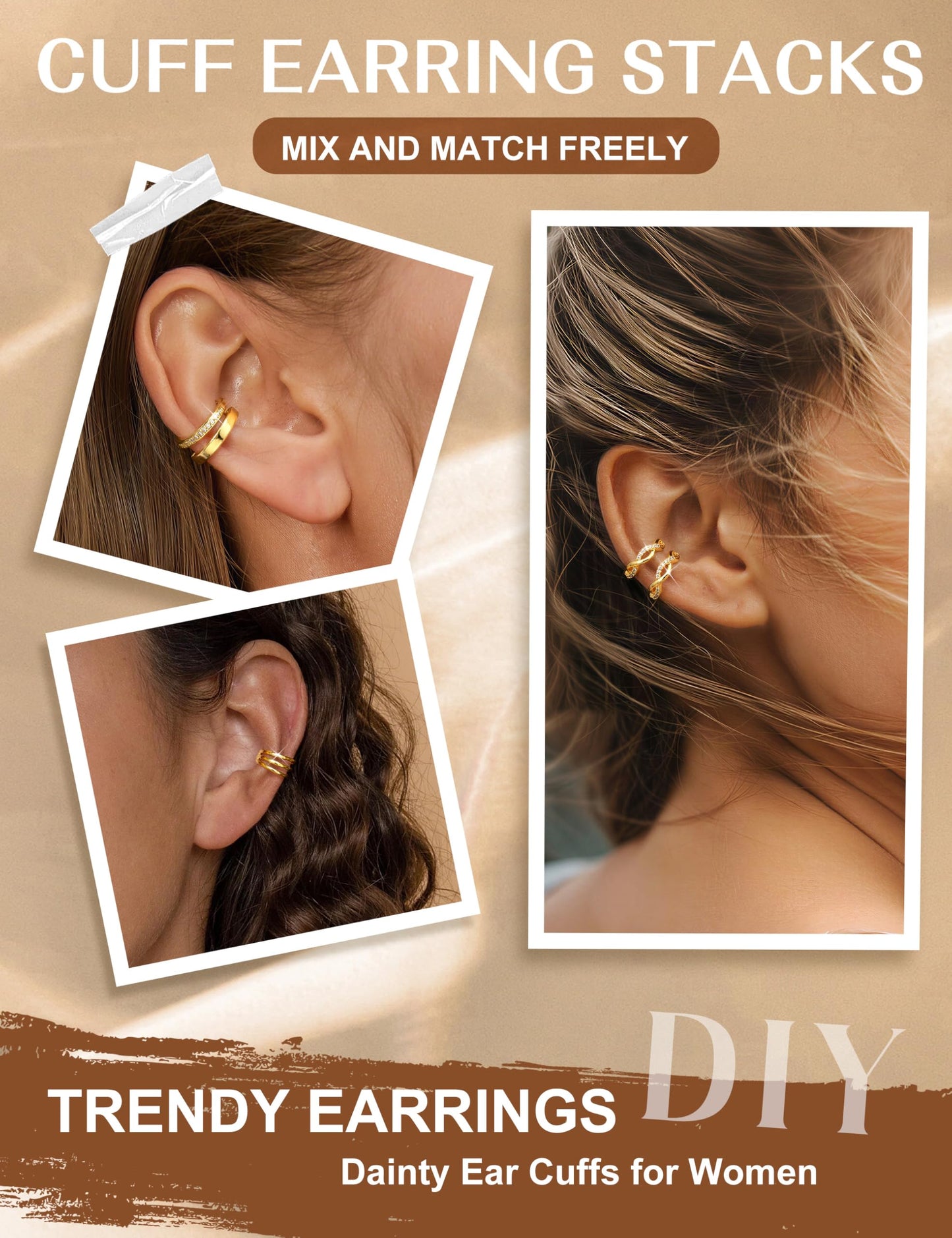 4 Pairs Ear Cuffs Non Piercing - 14K Gold Plated Ear Cuffs Earrings for Women Trendy Ear Cuff for Non Pierced Ears Clip On Carrtilage Earring Lightweight Adjustable Fake Earrings Set Classic