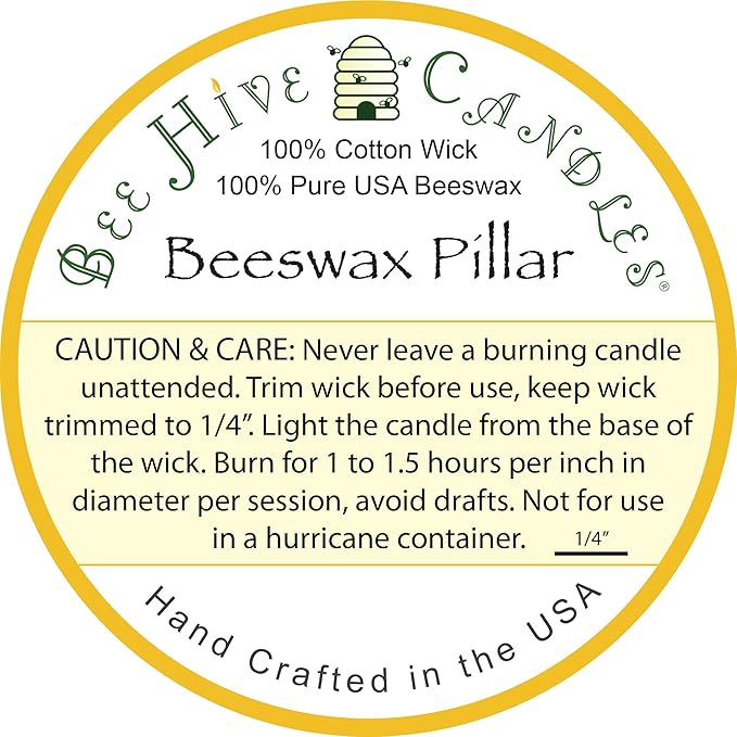 100% Pure Beeswax Pillar Candle (2" x 4") | Natural Beeswax Candles | Soy, Paraffin & Fragrance Free | Handmade in The USA