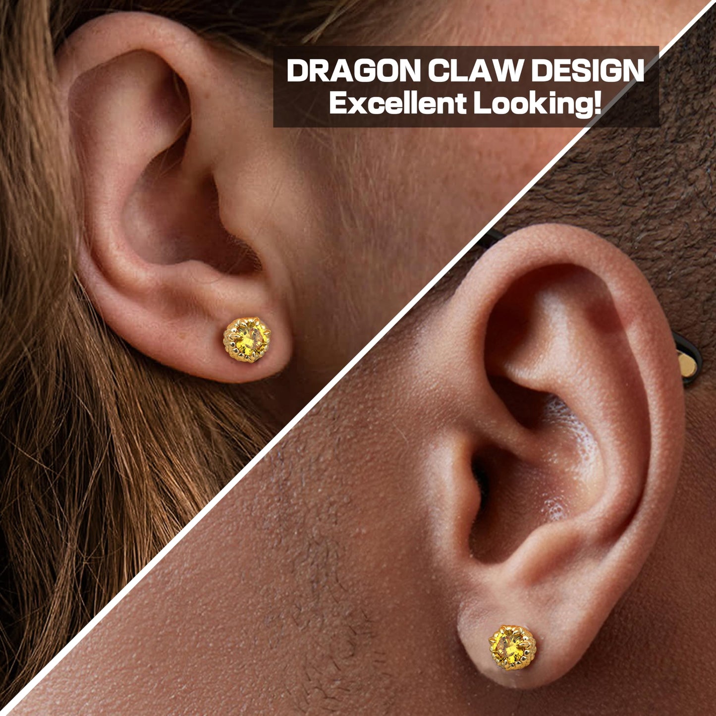 GEMQUEEN Magnetic Earrings for Men Women - 5A Shiny CZ Dragon Claw Punk Hypoallergenic Stainless Steel Non Piercing Clip on Fake Earrings Studs 6.5MM Not Easy to Fall
