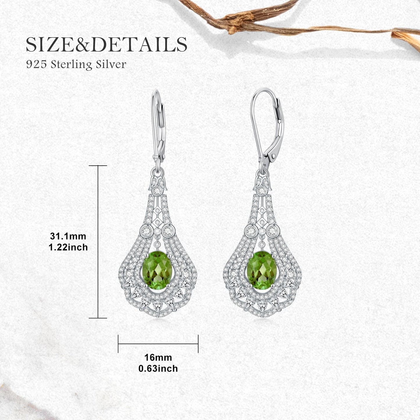 Lvoryance 1.5CT Genuine Peridot Earrings 925 Sterling Silver 6mm * 8mm Oval Cut August Birthstone Drop Earrings for Women