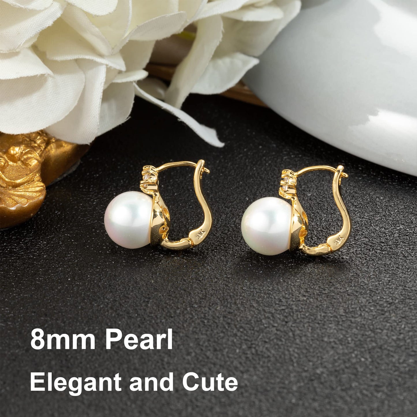Pearl Earrings for Women 14K Gold Plated Hypoallergenic Pearl Earrings 5A Cubic Zirconia Dangle Earrings Elegant Jewelry (5-Gold)