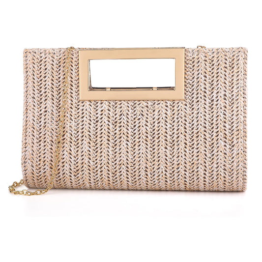Gilprop Woven Clutch Purse for Women, Envelope Evening Bag Boho Crossbody Handbag for Summer Beach and Wedding Guest (Beige)