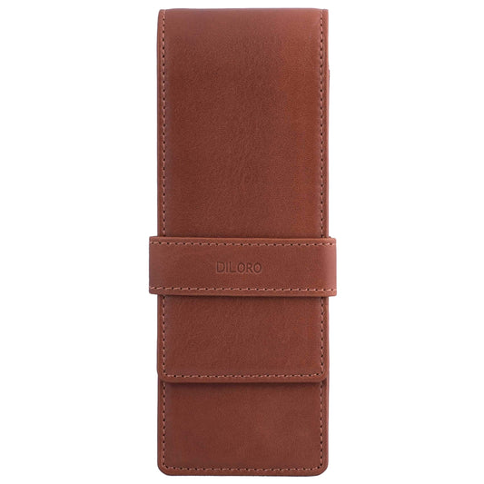 DiLoro Leather Triple Pen Case Pencil Pouch Holder for Three Fountain Ballpoint Rollerball Pens and Pencils (Bugatti Tan)