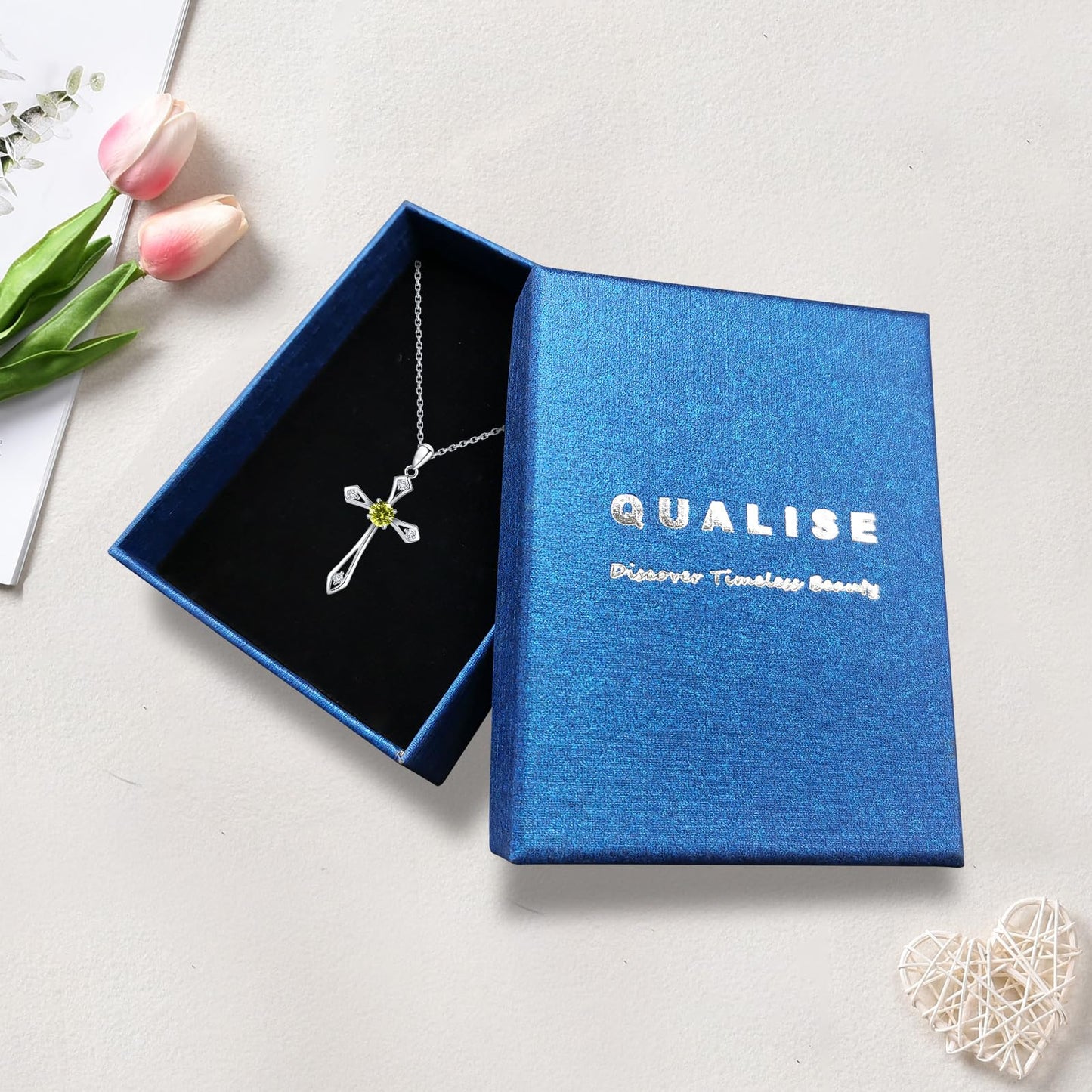 QUALISE Cross Necklace for Women,925 Sterling Silver August Birthstone Necklace Cross Pendant 5A CZ 12 Birth Months Birthstone Fine Jewelry Birthday Gifts for Her Wife Mom