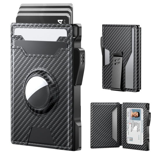 typecase AirTag Wallet for Men: Compatible with Apple AirTag (1st & 2nd Generation), RFID Blocking, Genuine Leather, Slim & Minimalist Design,13 Cards Capacitiy | ID Window | Money Clip (Carbon Fiber)