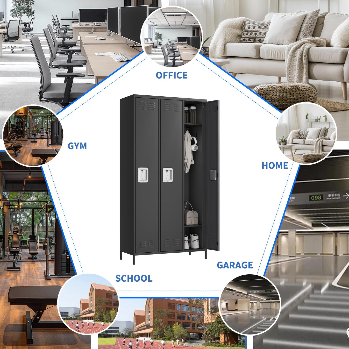 GarveeLife Employee Lockers for Office 3 Doors, Metal Sorage Locker Combination for Employees, Industries Double Tier Metal Locker for Home, School, Gym