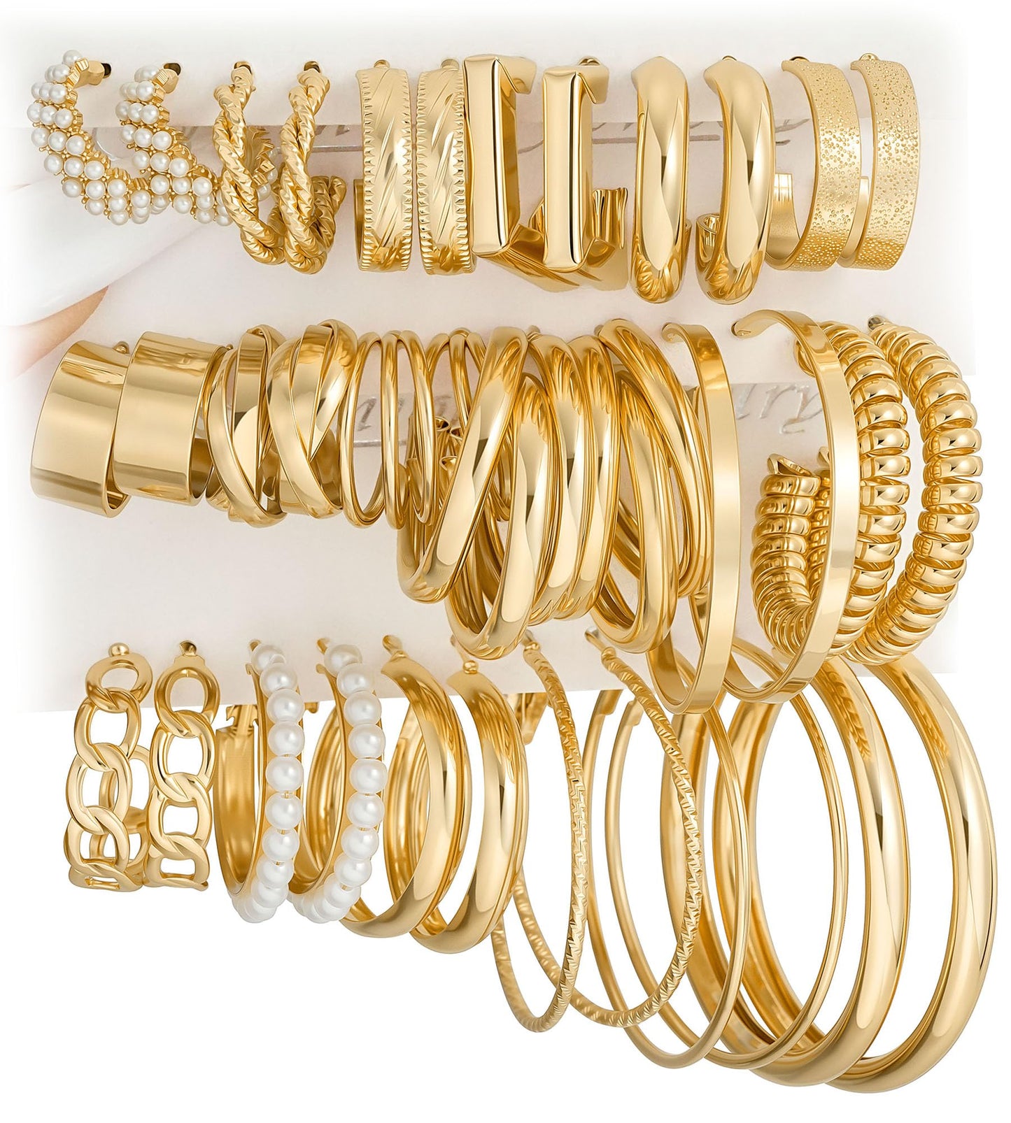 Gold Hoop Earrings Set for Women, 18 Pairs Hypoallergenic Small Big Open Pearl Hoops Earring Multipack, Gold Huggie Hoop Earrings for Women Trendy Jewelry
