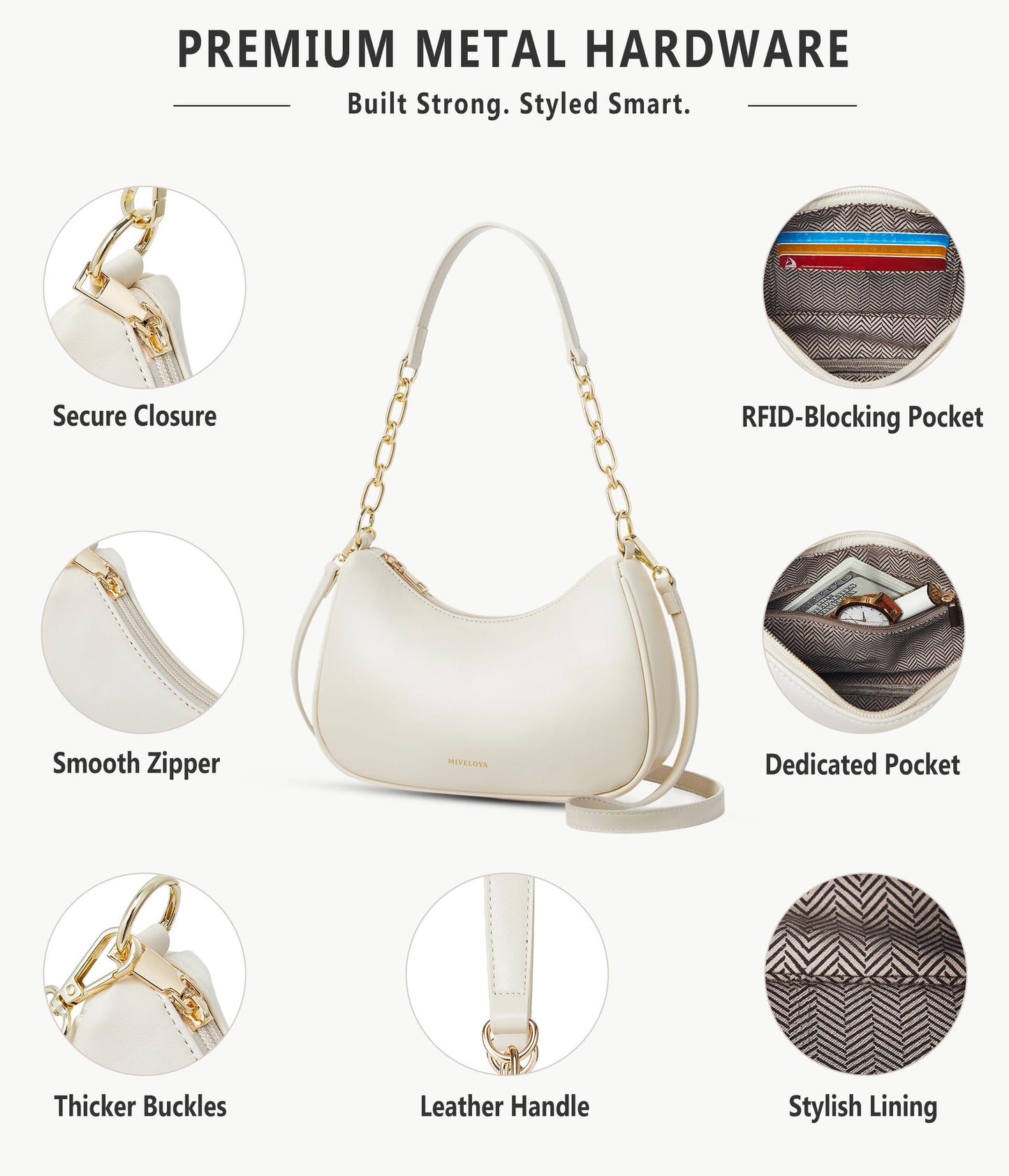 MIVELOYA Anti-Theft Shoulder Bag for Women | RFID Crossbody Purse | Lightweight Crescent Hobo Handbag for Travel & Daily Use