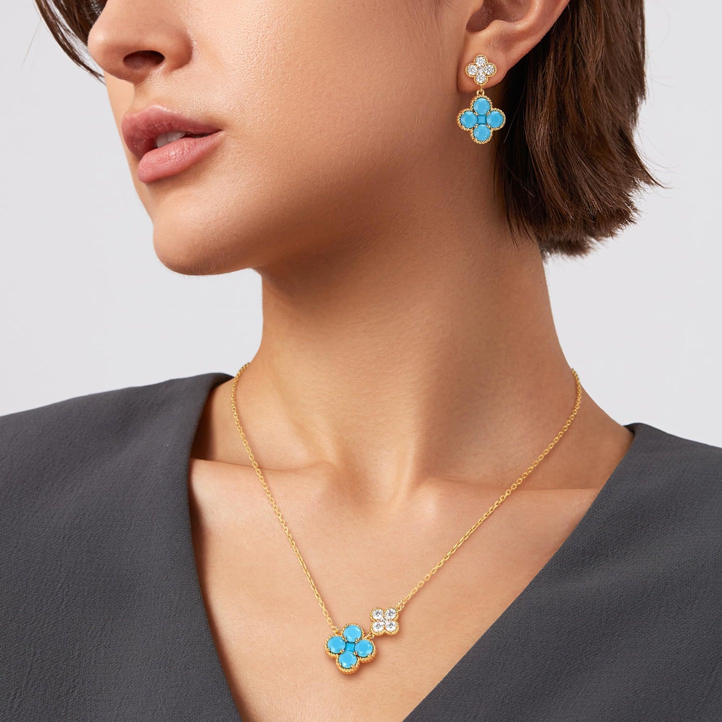 MTMY Dangle Earrings for Women 14K Gold Plated Four Leaf Clover Dangling Drop Birthstone Stud Earrings Trendy Flower Birthstone Jewelry Birthday Gifts(December)