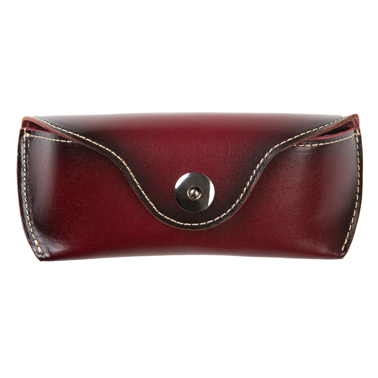 ZLYC Unisex Semi Hard Genuine Leather Eyeglass Case With Belt Loop for Prescription Eyeglasses & Standard Sized Sunglasses (Dark Red)