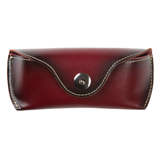 ZLYC Unisex Semi Hard Genuine Leather Eyeglass Case With Belt Loop for Prescription Eyeglasses & Standard Sized Sunglasses (Dark Red)