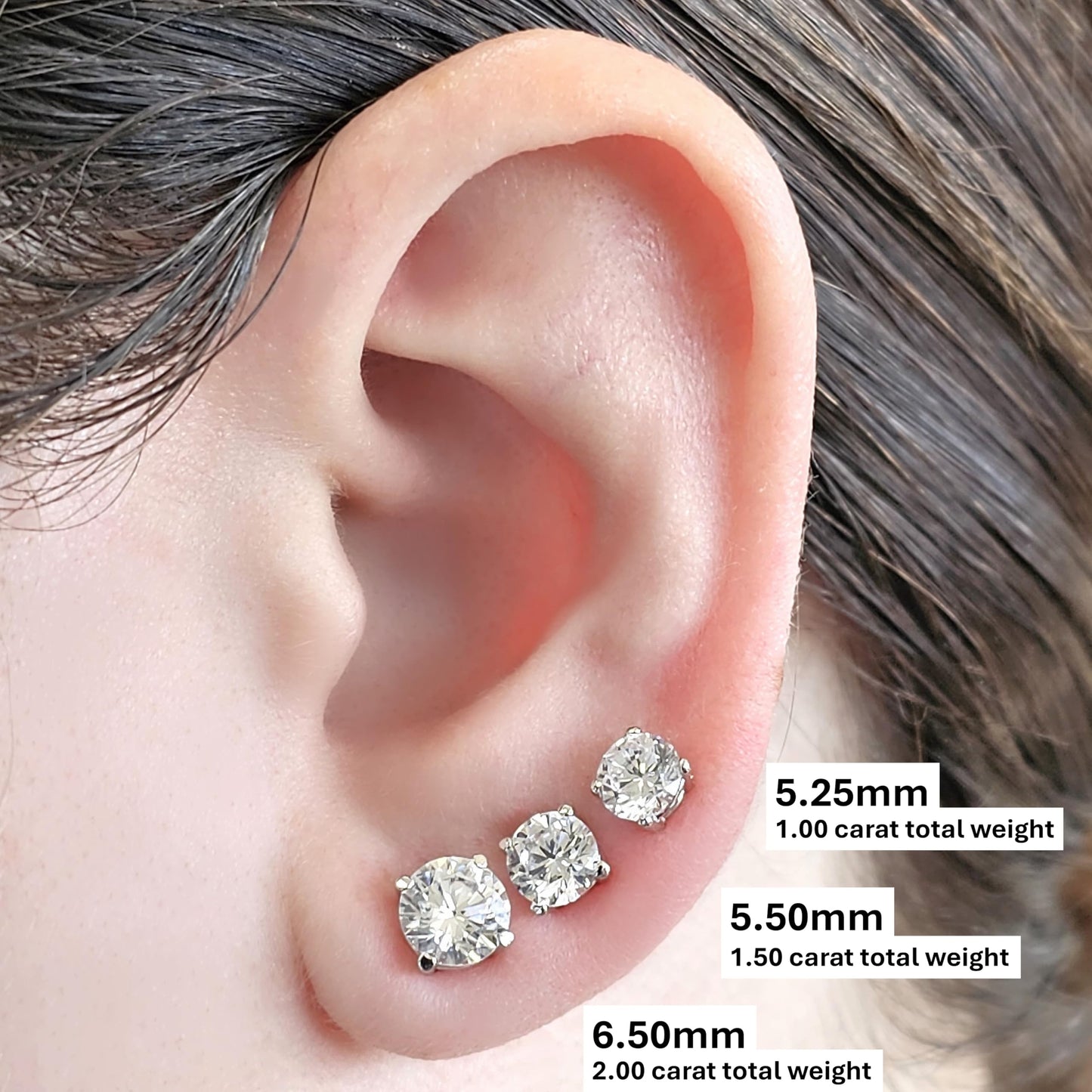Central Diamond Center 14K Solid Gold Post & Sterling Silver Made with Swarovski 4 Prong CZ Stud Earrings - Yellow Gold Plated - 6.50mm - 2.00cttw