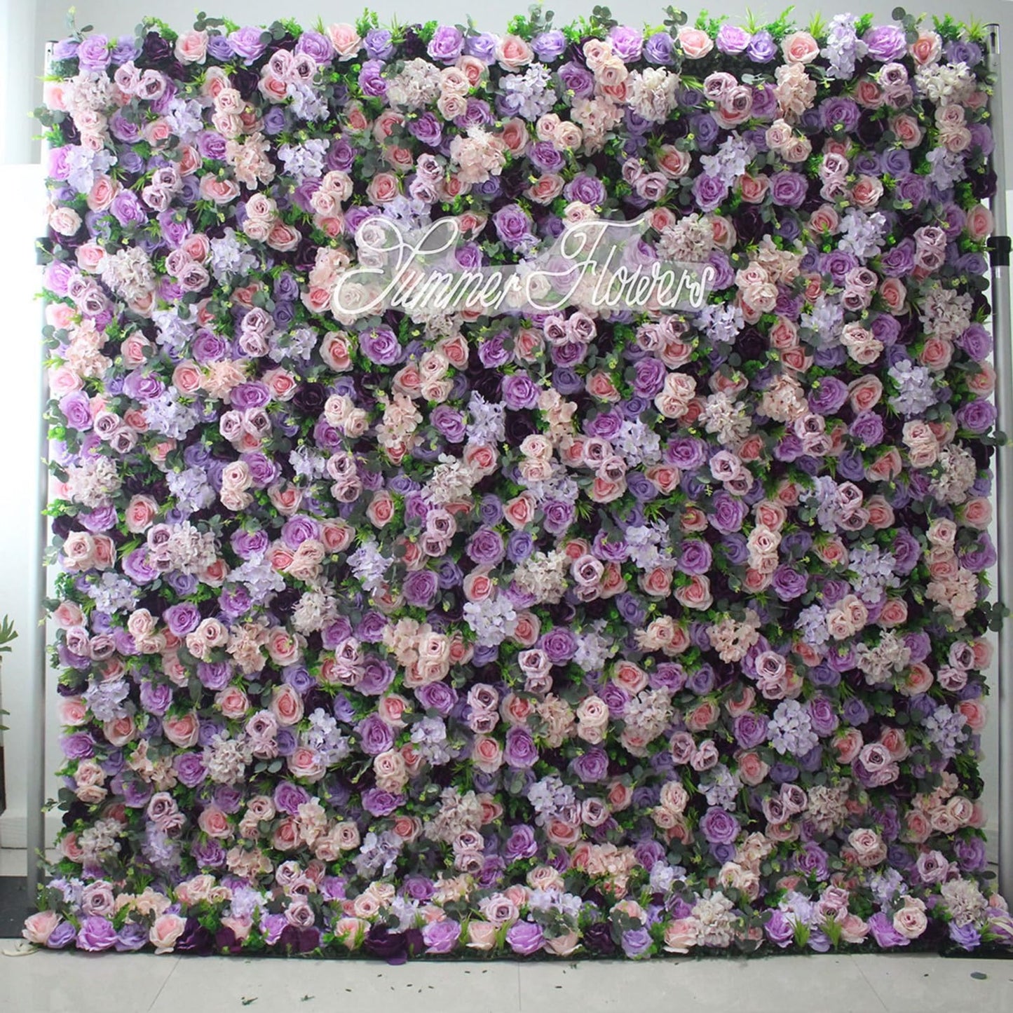 JIIPOREGJ Artificial Flower Wall Backdrop Panels,Purple Rose Handmade Romantic Large Wedding Backdrop 3D Floral Wall Fabric Flower Wall for Party Bridal Wedding Backgroun,One Color,3m*3m/10 * 10FT