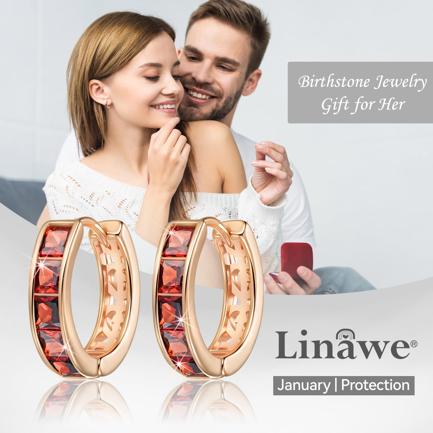 Linawe Hoop Earrings Helix Earrings for Women, Small Huggie Earrings Rose Gold, Chunky Tragus Piercing Jewelry, Red Cubic Zirconia Rhinestone Mini Hoop, Ruby Crystal Imitation Diamond