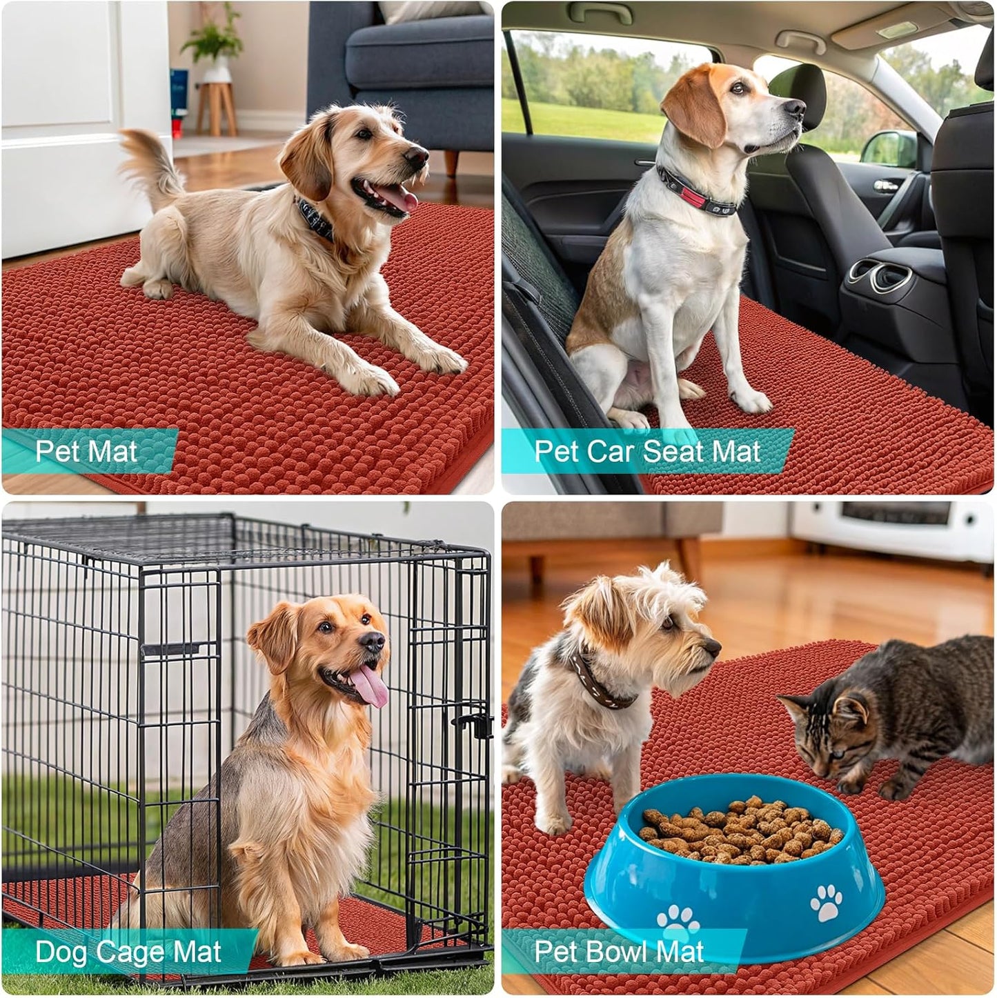 OLANLY Dog Door Mat - Absorbent Non-Slip Chenille Mat for Muddy Paws | 40x32, Quick Dry, Maple Red