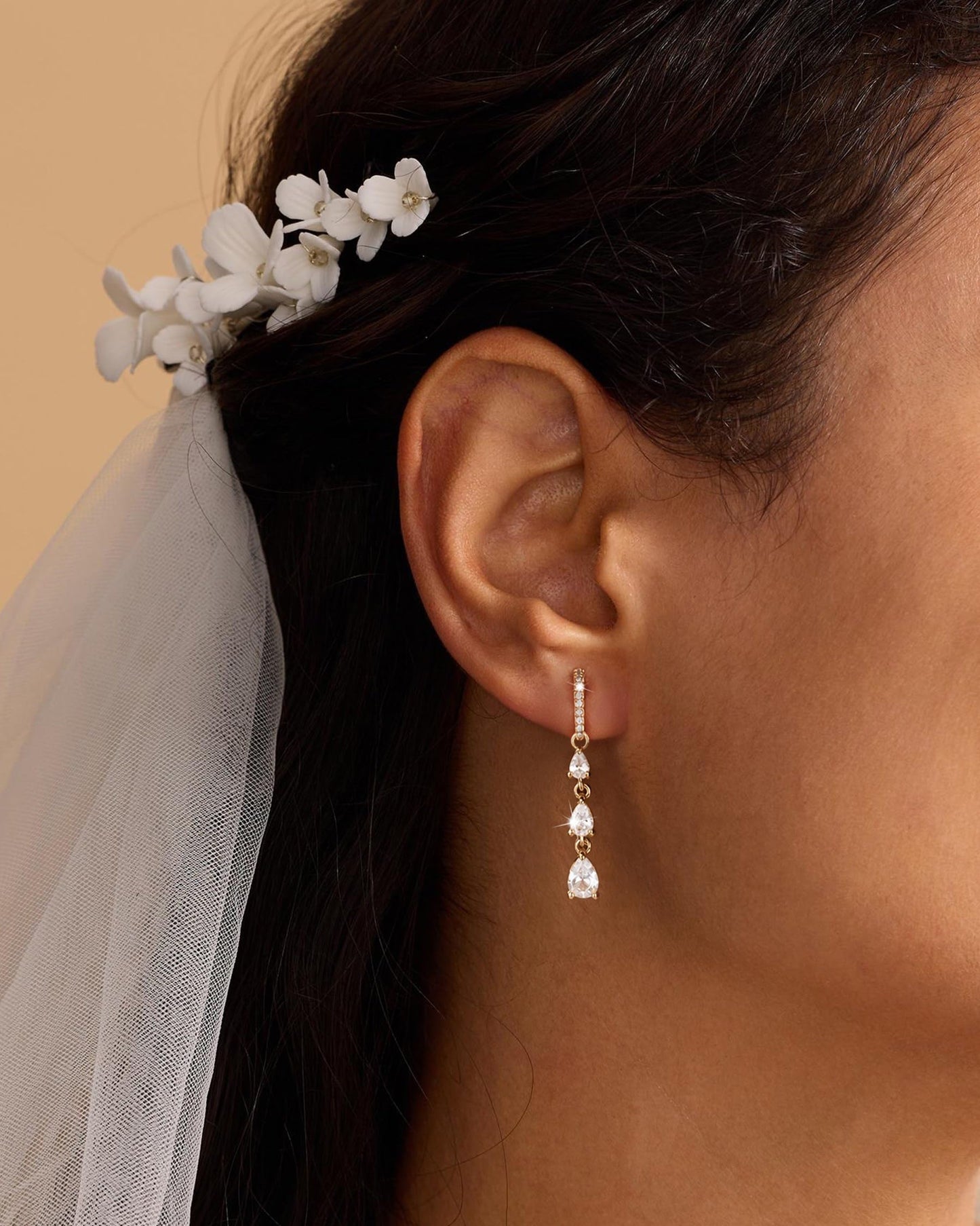 Asdecy Gold Dangle Earrings for Women Trendy 14K Gold Plated Brides Drop Dangle Cubic Zirconia Elegant Prom Bridal Bridesmaids Wedding Anniversary Dangling Jewelry