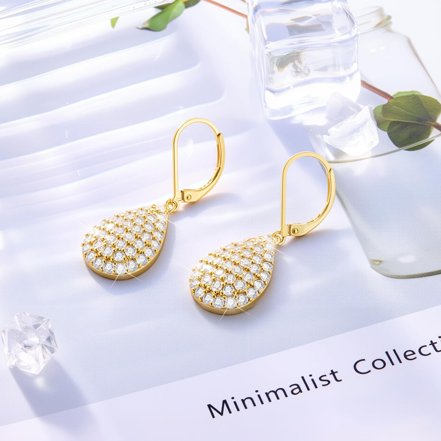 Gold Teardrop Earrings, ALEXCRAFT 14K Gold Dangle Leverback Earring for Women Trendy Hypoallergenic Goldplated Sterling Silver Cubic Zirconia Waterdrop Teardrop Dangling Drop Earrings for Women