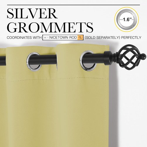 NICETOWN Blackout Curtain Panels - Thermal Insulated Grommet Drapes for Basement | Pale Yellow, 29x45 Inch (1 Pair)