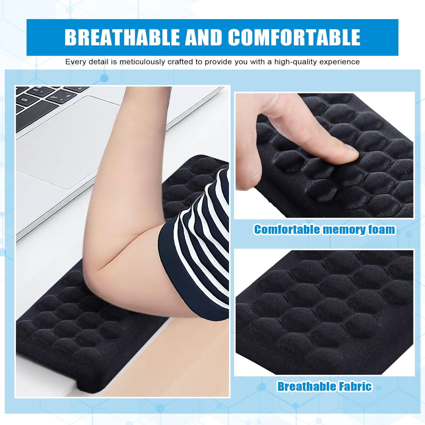 L-Shaped Desk Elbow Pads (2-Pack) - Adjustable Spacing Memory Foam Desk Edge Cushion for Forearm & Wrist Support, Ergonomic Desk Arm Rest for Office, Gaming & Home