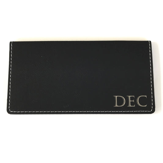Personalized Checkbook Cover Faux Leather Permanently Engraved (Black)