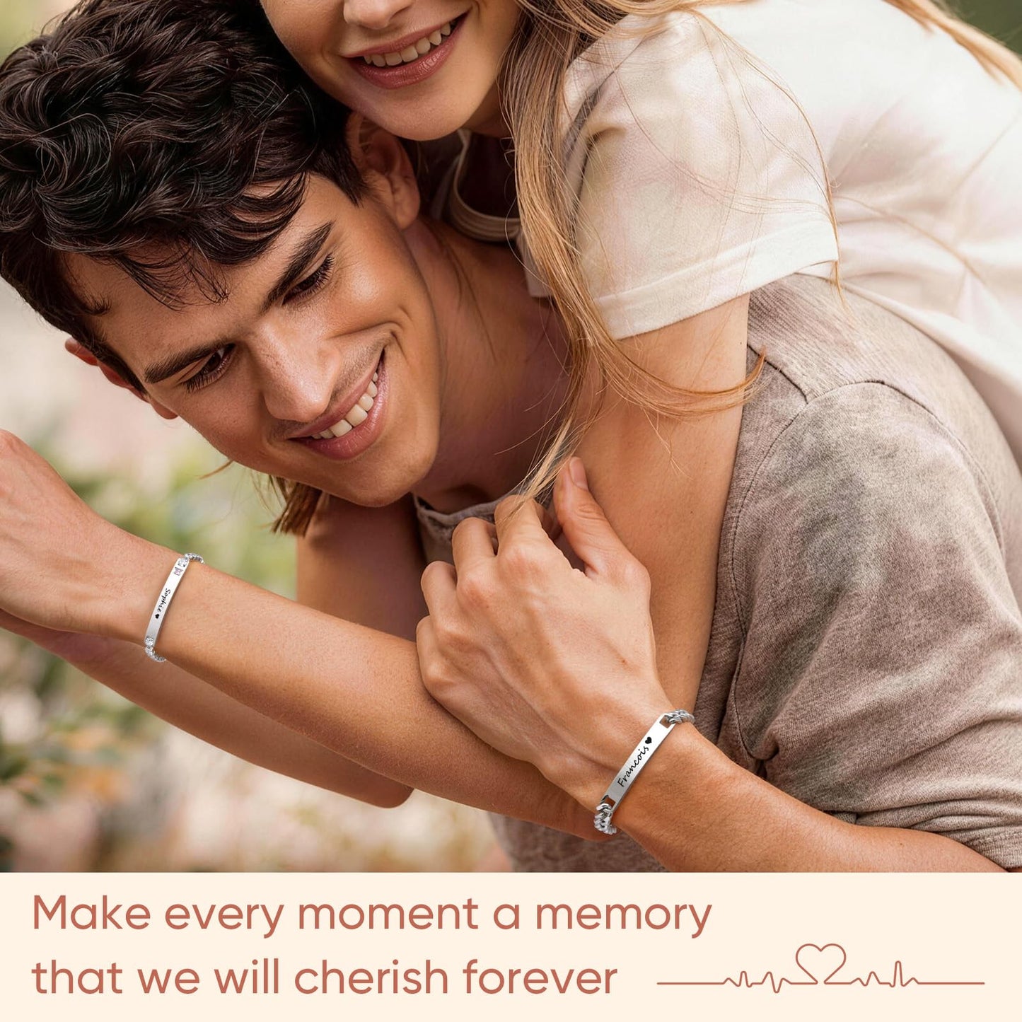 Personalized Matching Bracelet for Couple - Custom Engraving Couple Bracelets,Stainless Steel Long Distance Relationship Jewelry,Promise Bracelets for Him/Her,Valentine's Day Anniversary Birthday Gift