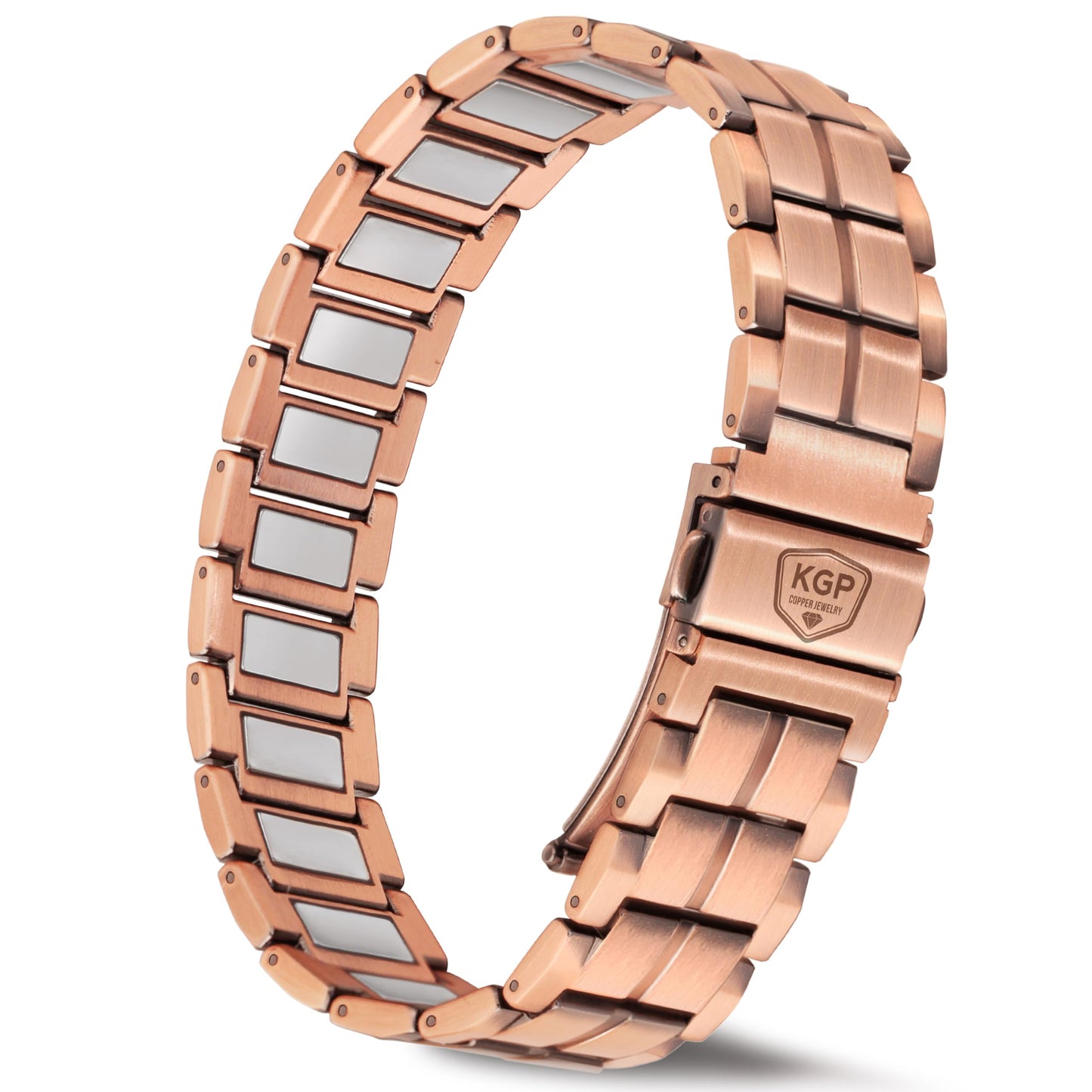 KGP® Mens Magnetic Copper Bracelet for Pain, 99.99% Solid Pure Copper with 5000 Gauss Ultra Strength Magnets, Adjustable Magnetic Therapy Jewelry with Gift Box