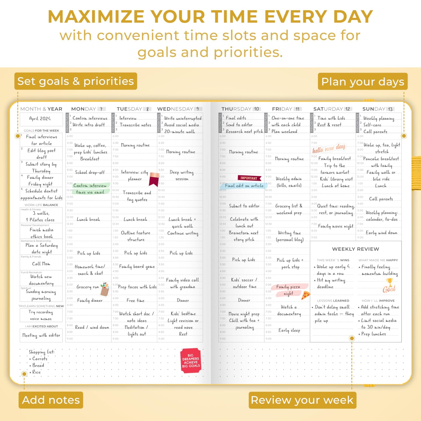 Clever Fox Planner Schedule – Undated Weekly & Monthly Life Planner with Time Slots, Appointment Book & Daily Organizer, A5 (Yellow)