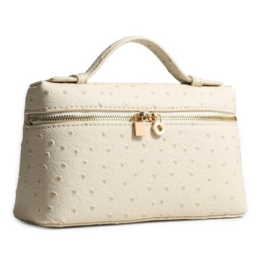 Rejolly Crossbody Bag for Women Small Top-Handle Pouch Purse Shoulder Handbag Synthetic Ostrich Leather Cream White (Gold Hardware)