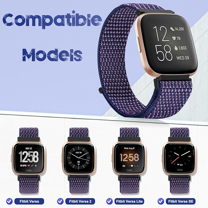 Tiptops 3 Pack Bands Compatible with Fitbit Versa 2/Fitbit Versa/Versa Lite/Versa SE for Women Men, Soft Nylon Sports Loop Replacement Wristband for Fitbit Versa 2 Straps